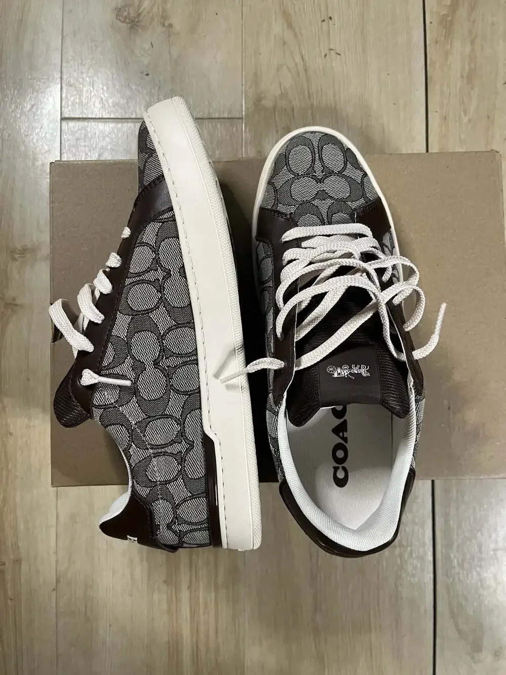 Coach Men's Lowline Signature C Jacquard Leather Sneakers Charcoal Brown